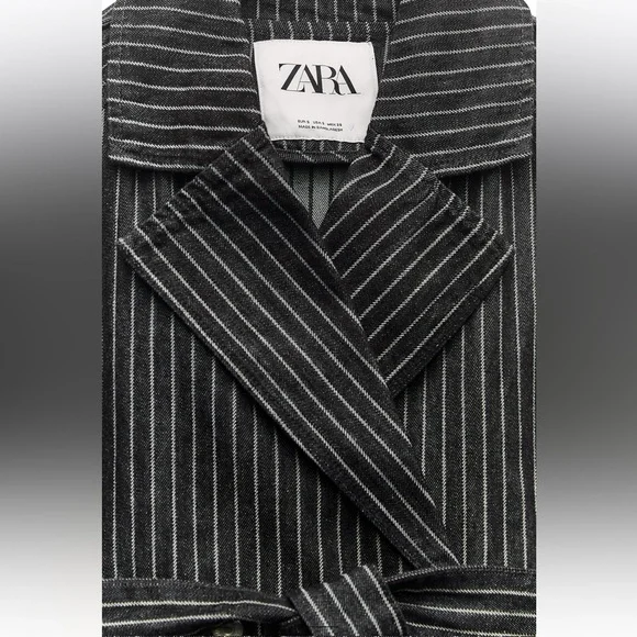 ✨SALE✨ ZARA OVERSIZED STRIPED CROP DENIM TRENCH ✨SALE✨ - Picture 6 of 9